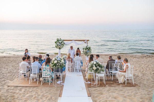 A ceremony set up on the sand at Alkamar, Alcamo Marina