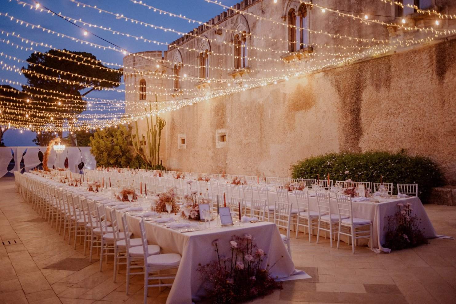 The Castello del Solacium set for a wedding, in a photograph from the castle