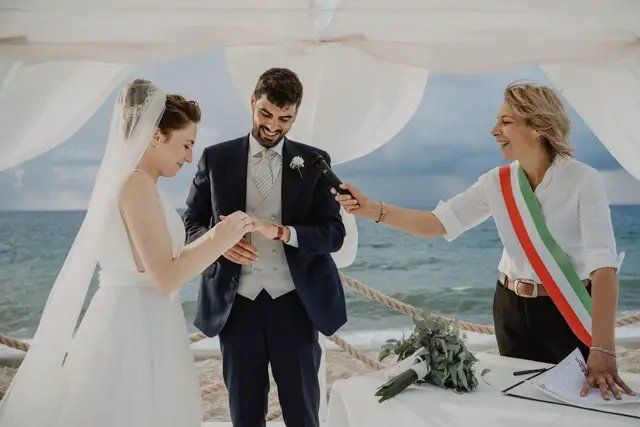A beach ceremony at Deja vu, Furnari, facing the Aeolian Islands